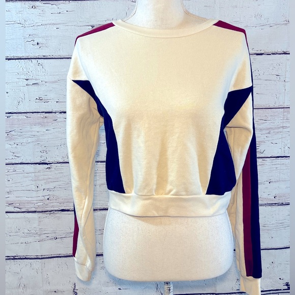 FOREVER 21 Cropped Crewneck Sweatshirt Colorblock-Small - Picture 1 of 3